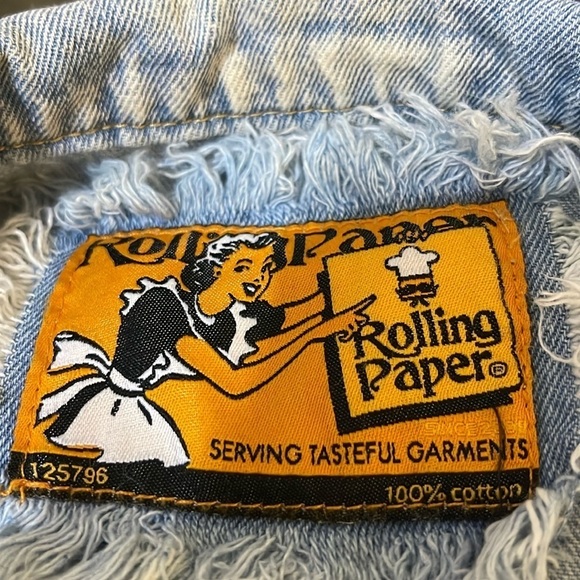 Rolling Paper Sleeveless Heavily Distressed Jean Jacket Rockabilly Vest XL - Picture 1 of 9